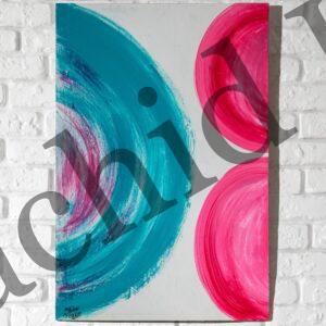 Tableau Abstrait Minimaliste – Jeux de Courbes en Rose et Bleu