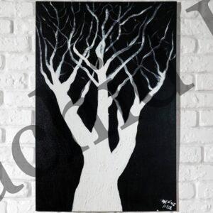 Tableau Abstrait Noir et Blanc – Arbre de Vie Minimaliste et Épuré