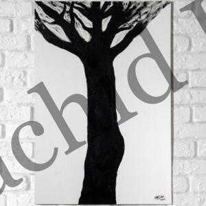 Tableau Minimaliste Noir et Blanc – Arbre en Silhouette Épurée