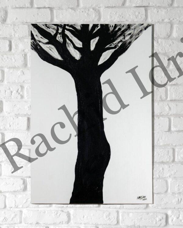 Tableau Minimaliste Noir et Blanc – Arbre en Silhouette Épurée