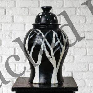 Vase en Céramique Noir et Blanc – Design d'Arbres Peint à la Main